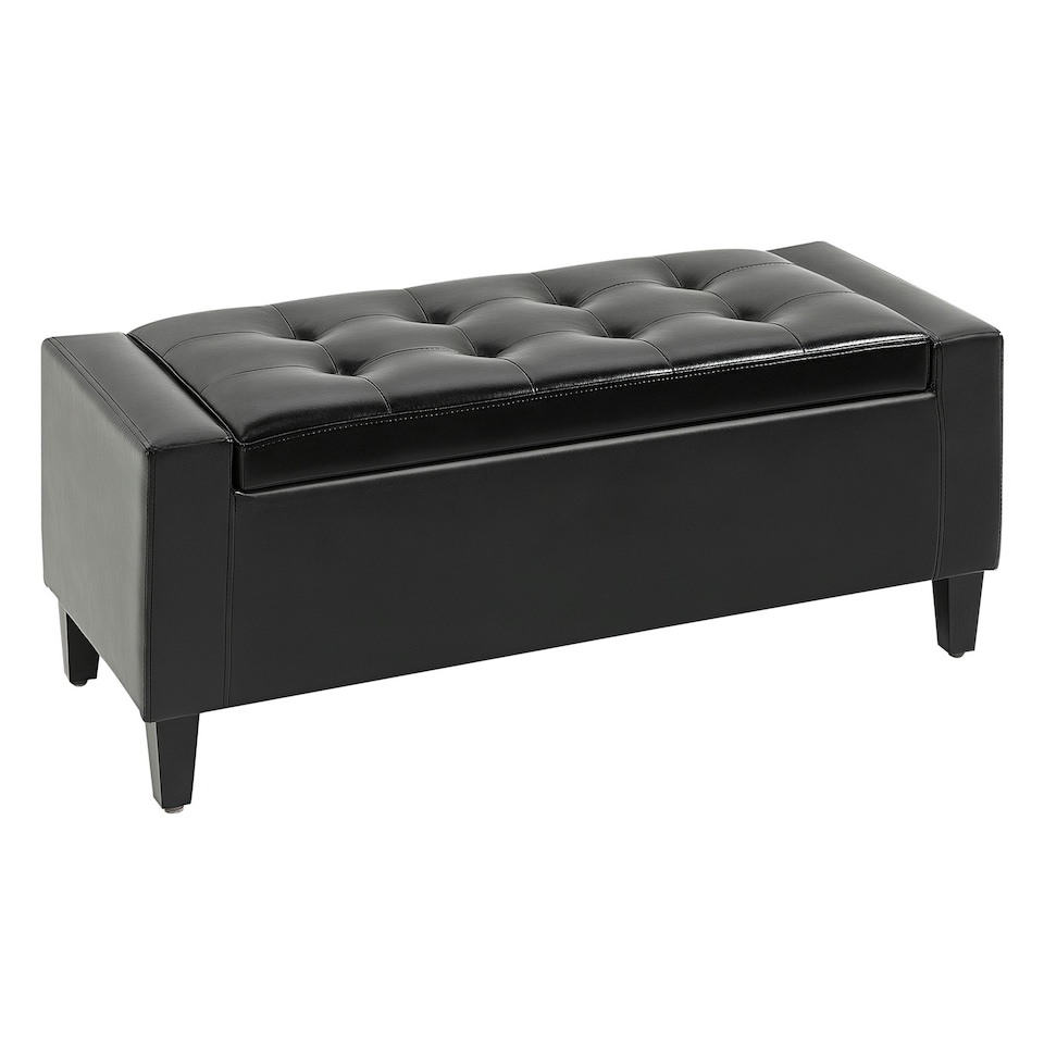 image 1 of HOMCOM 40x90cm PU Leather Storage Ottoman Bench Wood Frame w/ Tufting Feet Black
