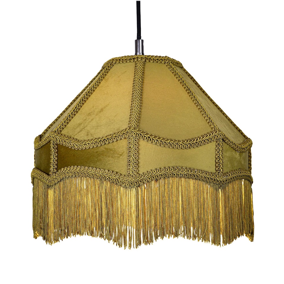 image 1 of Traditional Victorian Empire Lamp Shade in Olive Green Velvet with Long Tassels | Green | Olive Green | 1
