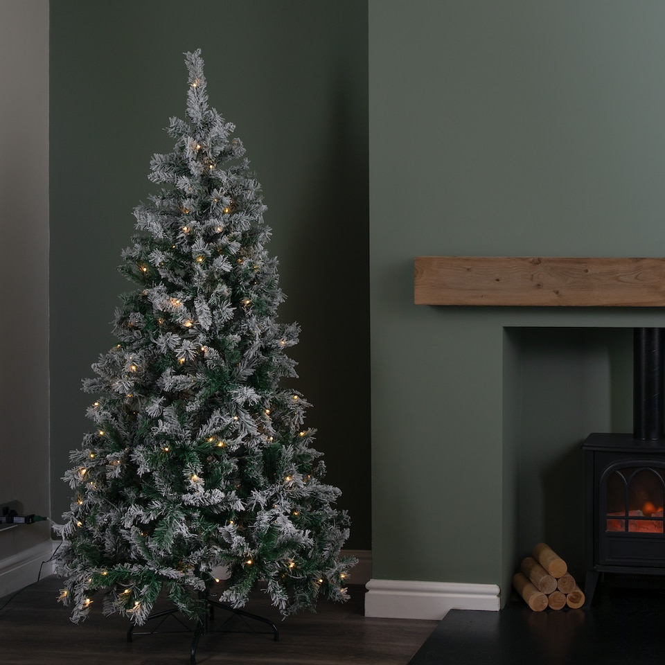 image 1 of 6ft (1.80m) Light up Prelit Snow Flocked Arbor Spruce Christmas Tree with 150 Colour Changing LEDs