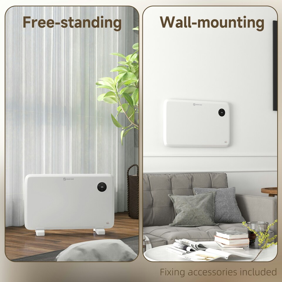 image 1 of HOMCOM Electric Convector Heater, Quiet Space Heater w/ LED Display, White