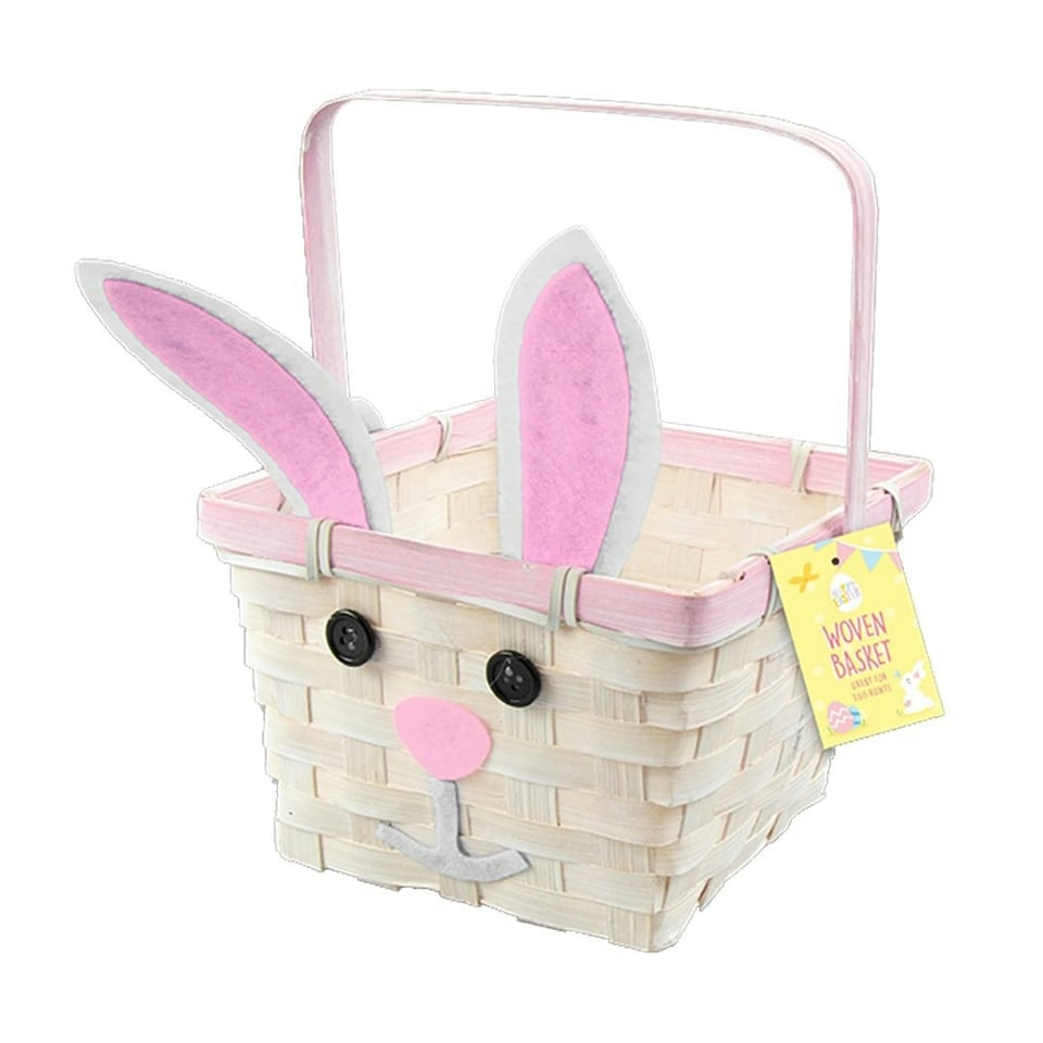Easter Bunny Pink Woven Bamboo Basket 22cm