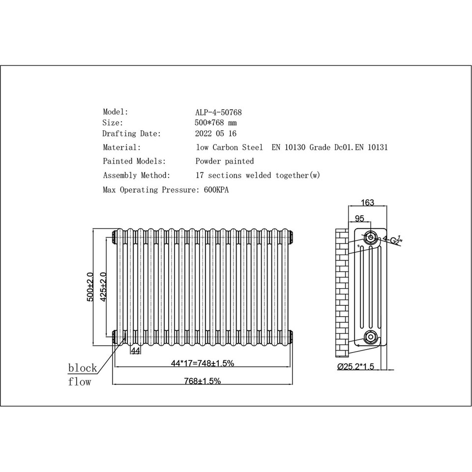 image 1 of Alpha - Anthracite Column Radiator H500mm x W768mm 4 Column