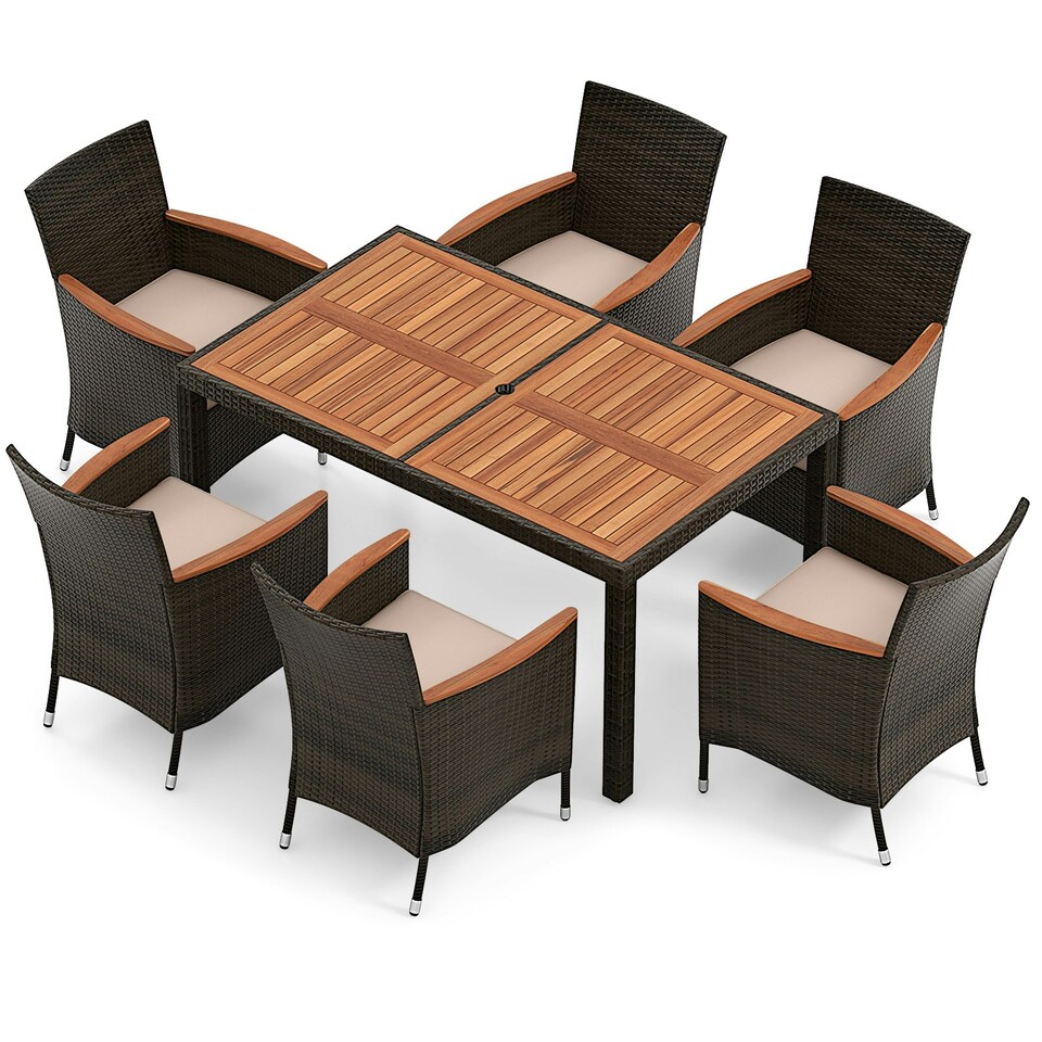 image 1 of COSTWAY 7 Pieces Patio Wicker Dining Set