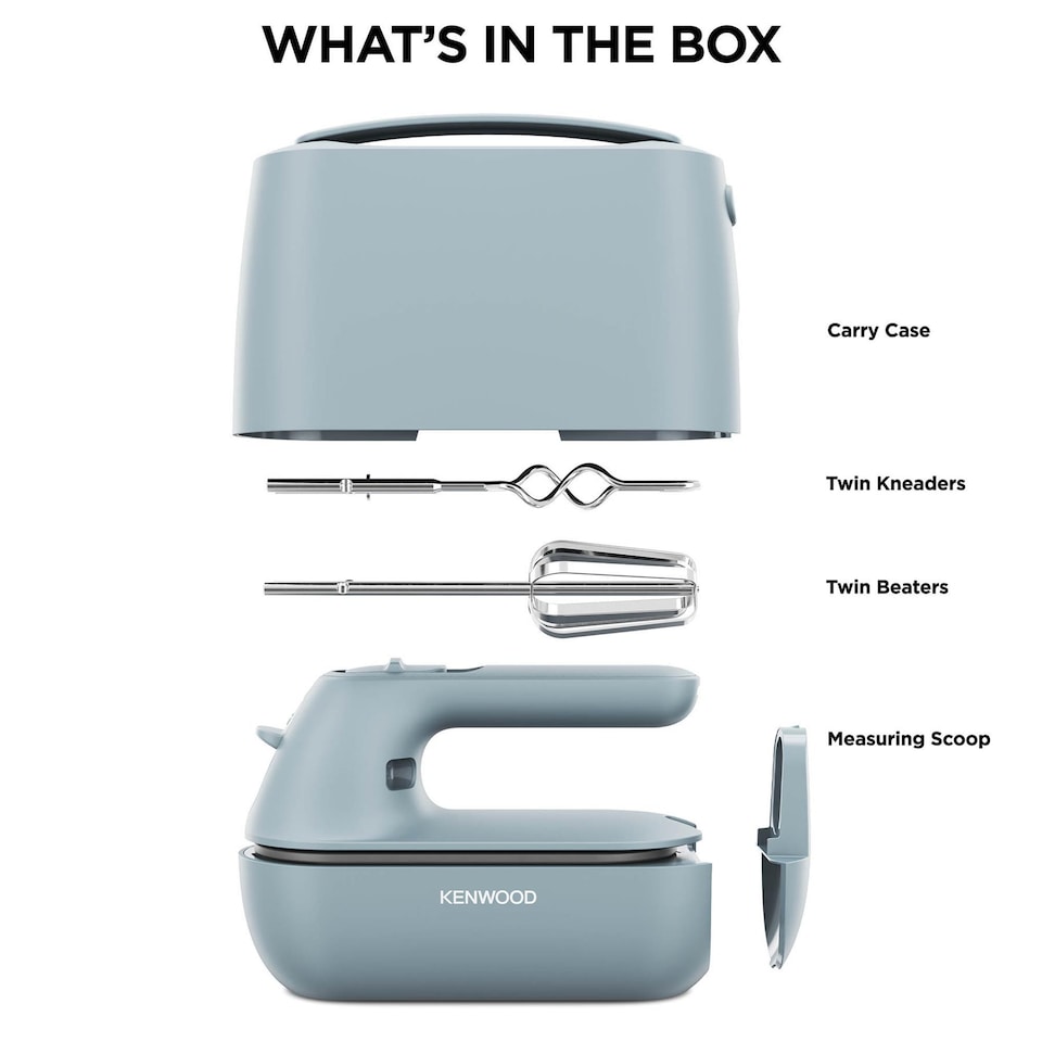 image 1 of Kenwood QuickMix Go Electric Hand Mixer Beaters Kneader 350W 5 Speed Slider, Blue