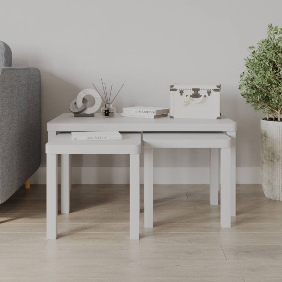 image 1 of URBNLIVING Wooden Nesting Stacking Tables Set Of 3 | Multi | White | 3