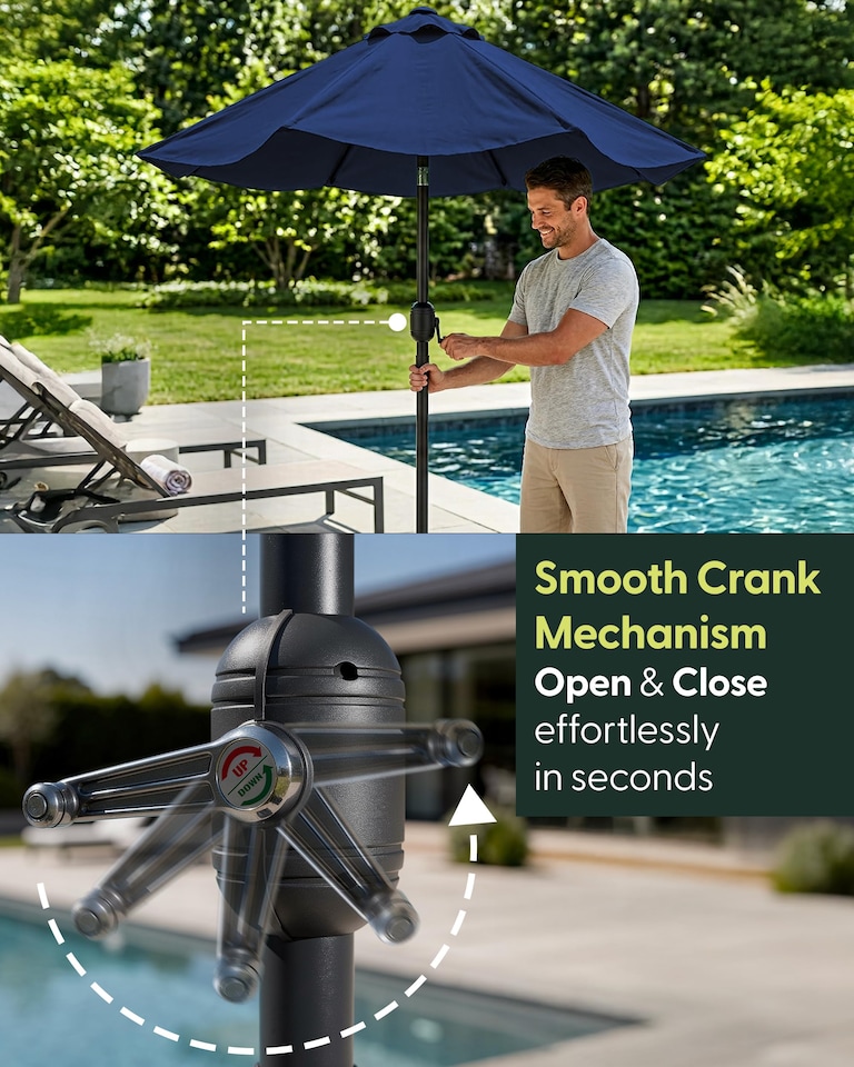 image 1 of Keplin Tilting Garden Parasol Crank Handle Steel Frame 6 Ribs with Cover