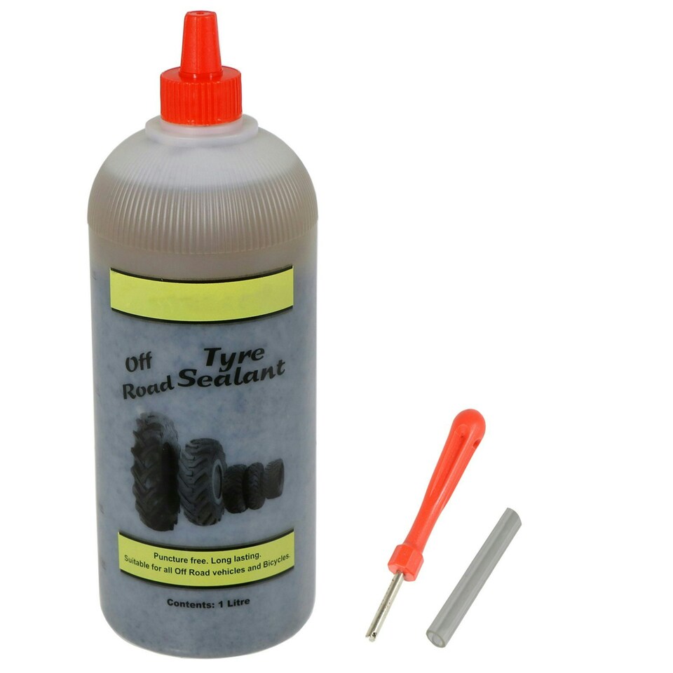 image 1 of SPARES2GO Tyre Sealant Off Road Puncture Wheelbarrow Mower Wheel Inner Tube Tubeless (1L Bottle)