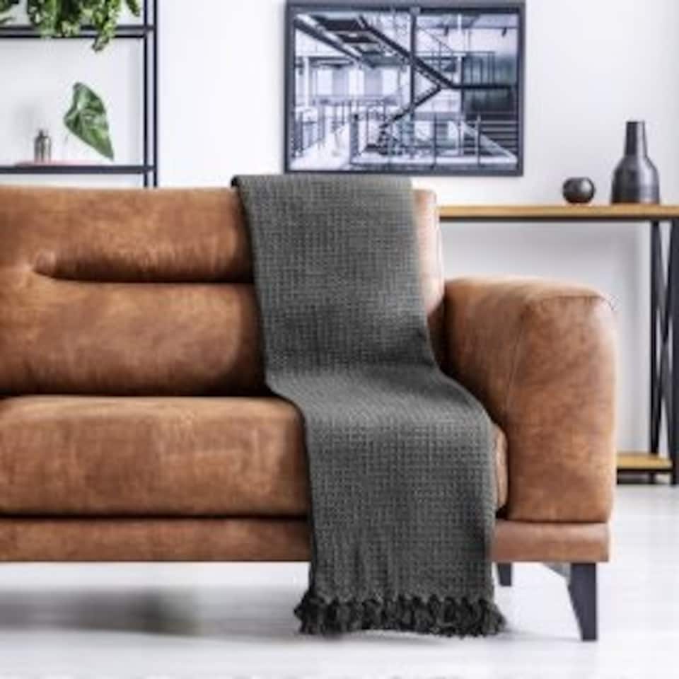 image 1 of Waffle Collection Recycled Cotton Throw in Charcoal (50" x 60")