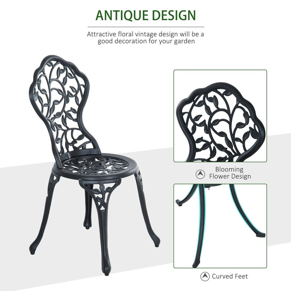image 1 of Outsunny Aluminium Bistro Set Garden Coffee Table Chair Outdoor Dining