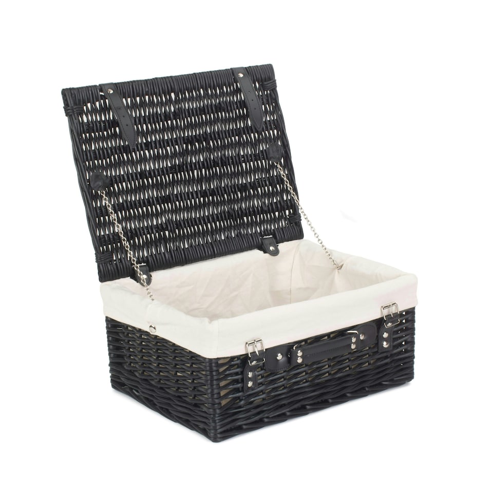image 1 of 41cm Empty Willow Wicker Picnic Basket with Lining White | White | One Size