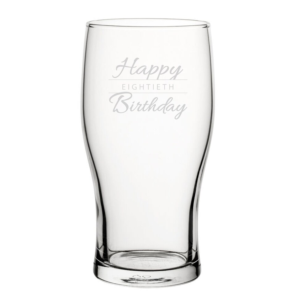 image 1 of Personalised Happy 80th Birthday Modern Design Tulip Pint Glass
