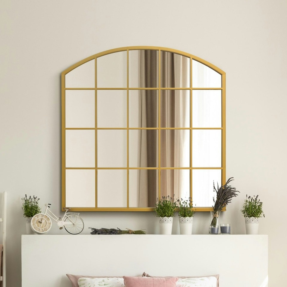 image 1 of The Arcus - Gold Framed Arched Window Leaner/Wall Mirror 39" X 39" (100x100CM) Suitable for Inside and Outside! Gold