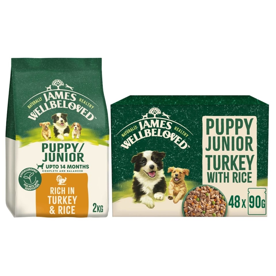image 1 of James Wellbeloved 2kg Puppy Dry Food and 48 Wet Pouches in Turkey Bundle