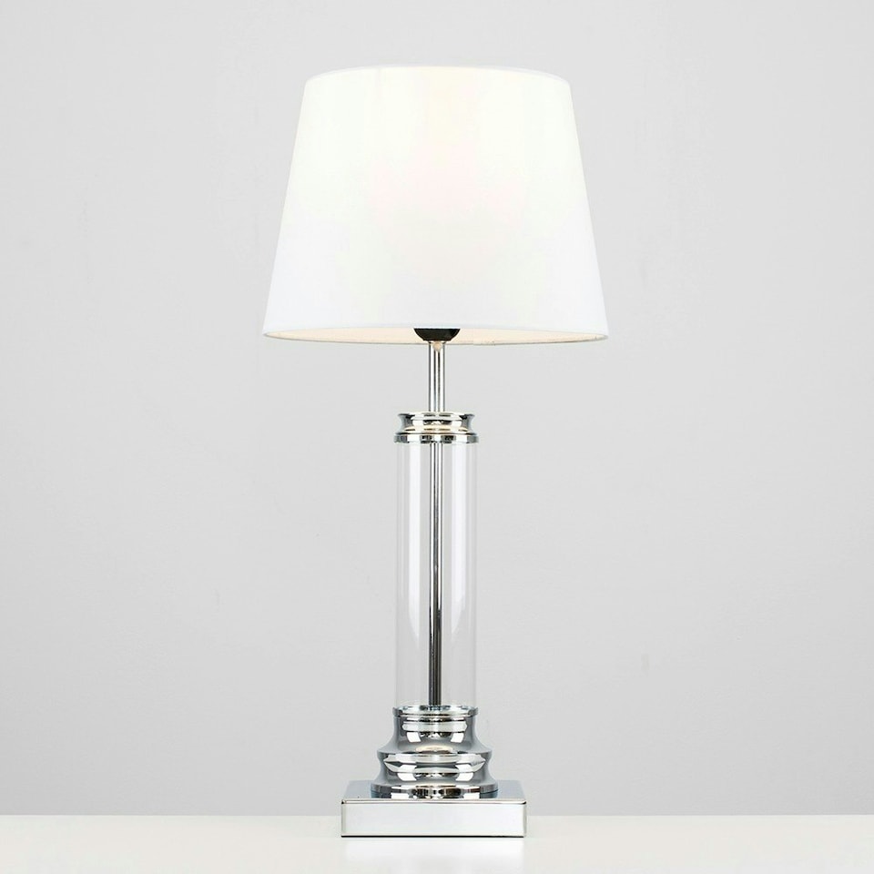 image 1 of ValueLights Silver Modern Clear Glass Touch Table Lamp With White Shade