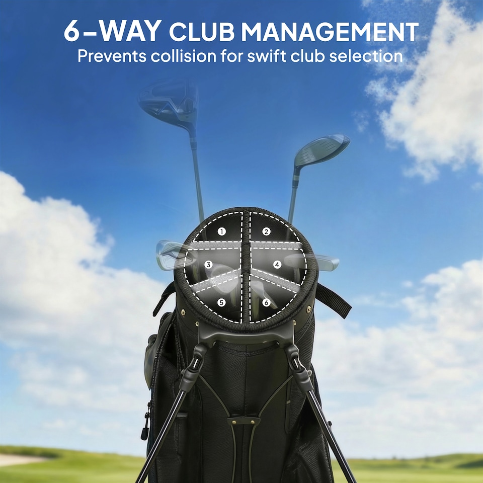 image 1 of Outsunny Golf Stand Bag 6 Way Full-Length Dividers Golf Bag Black