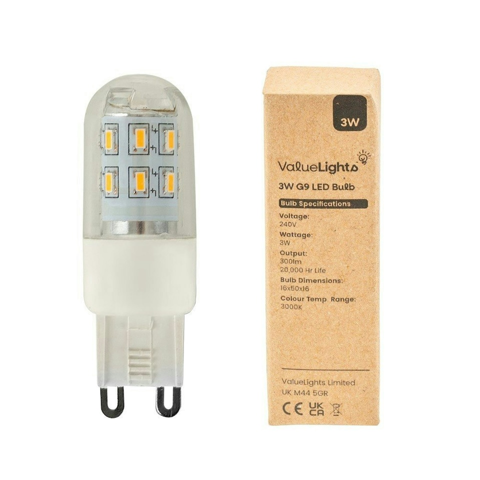 image 1 of ValueLights 3 Pack G9 Clear Plastic Capsule LED 3W Cool White 6500K 300lm Light Bulb