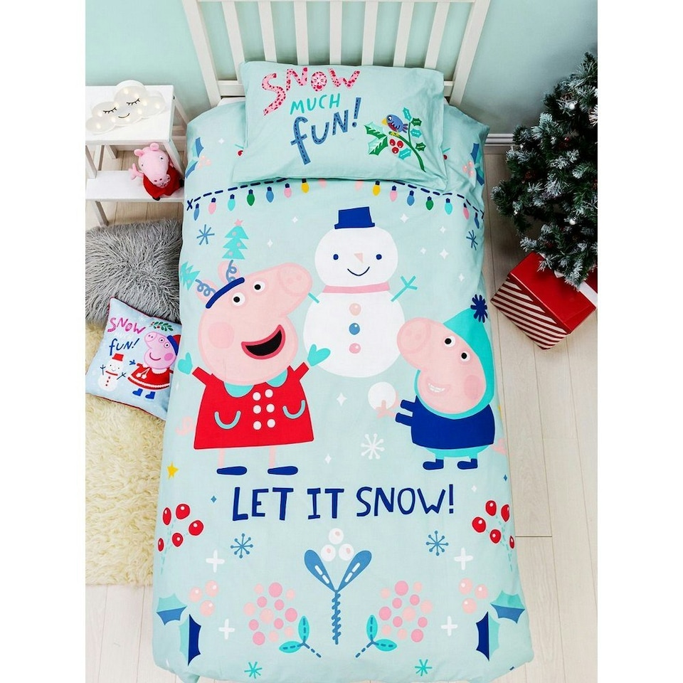 image 1 of Peppa Pig Snowman Duvet Cover Set - Blue - Single Blue | Single