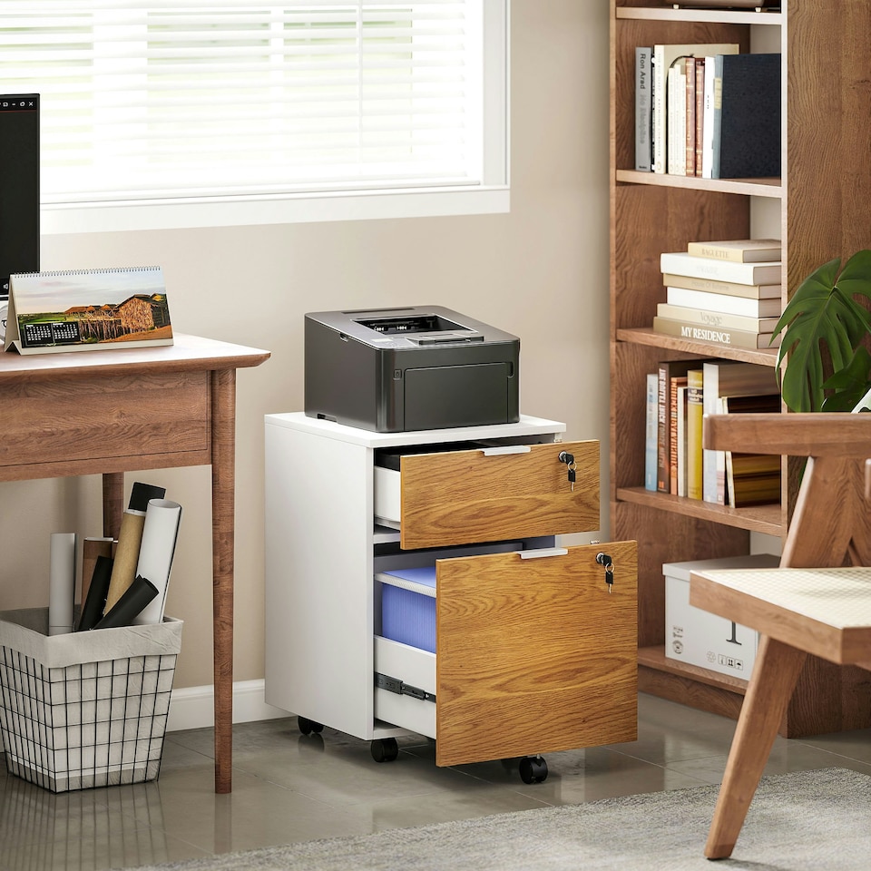 image 1 of HOMCOM 2 Drawer Filing Cabinet with Adjustable Hanging Bars for A4 and Letter
