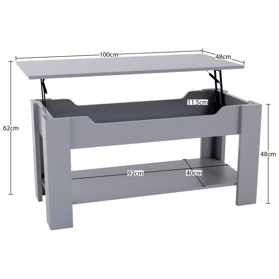 image 1 of Vida Designs Lift Up Coffee Table With Storage Compartment & Shelf, Grey