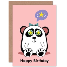 Kawaii Panda Star Girls Birthday Greeting Card