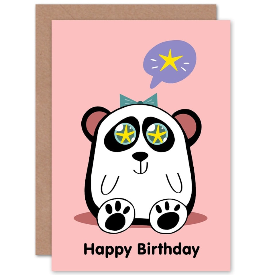 image 1 of Kawaii Panda Star Girls Birthday Greeting Card