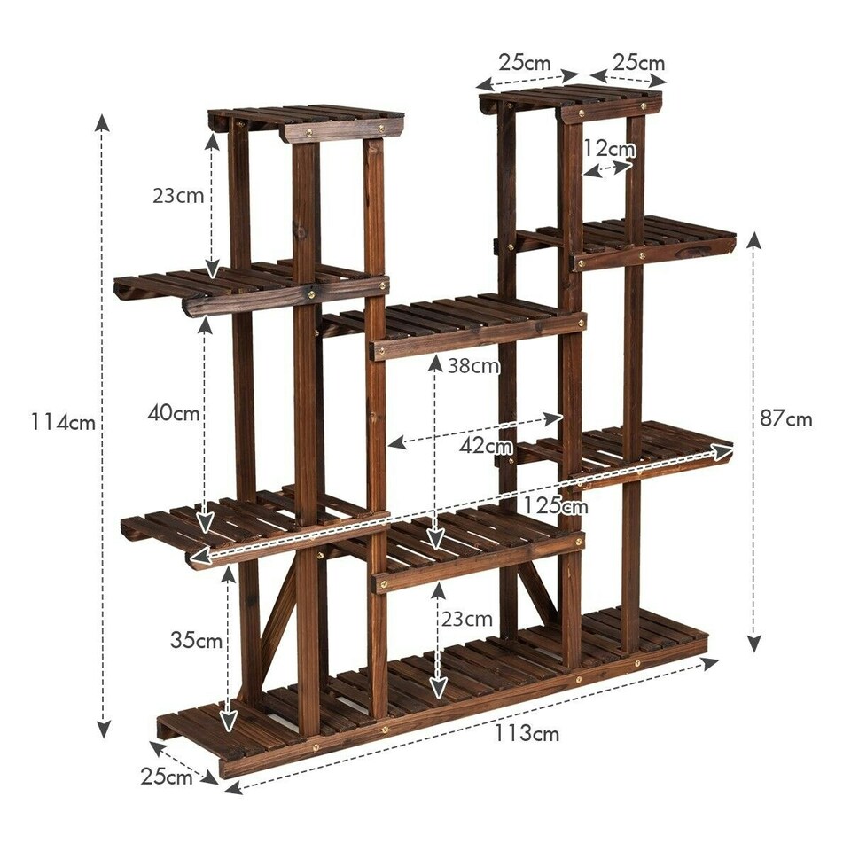 image 1 of COSTWAY 9 Tier Wood Plant Stand Display Rack Flower Shelf Brown