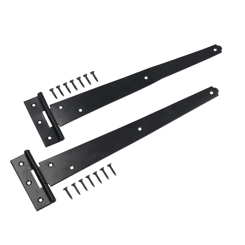 image 1 of 12" (300mm) Heavy Duty T Tee Hinges for Doors + Gates with Fixing Screws 2pc | Black