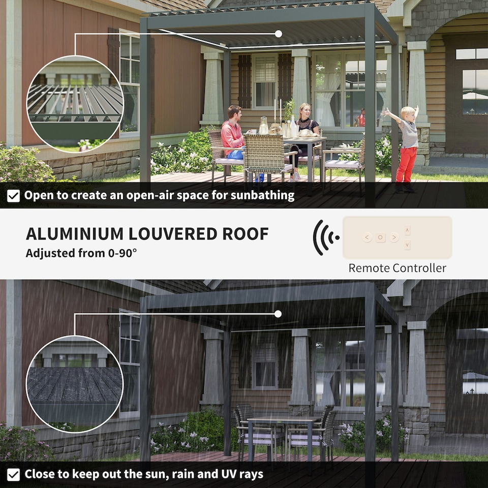 image 1 of Outsunny 3 x 3(m) Electric Louvered Pergola Aluminium Pergola w/ LED Light