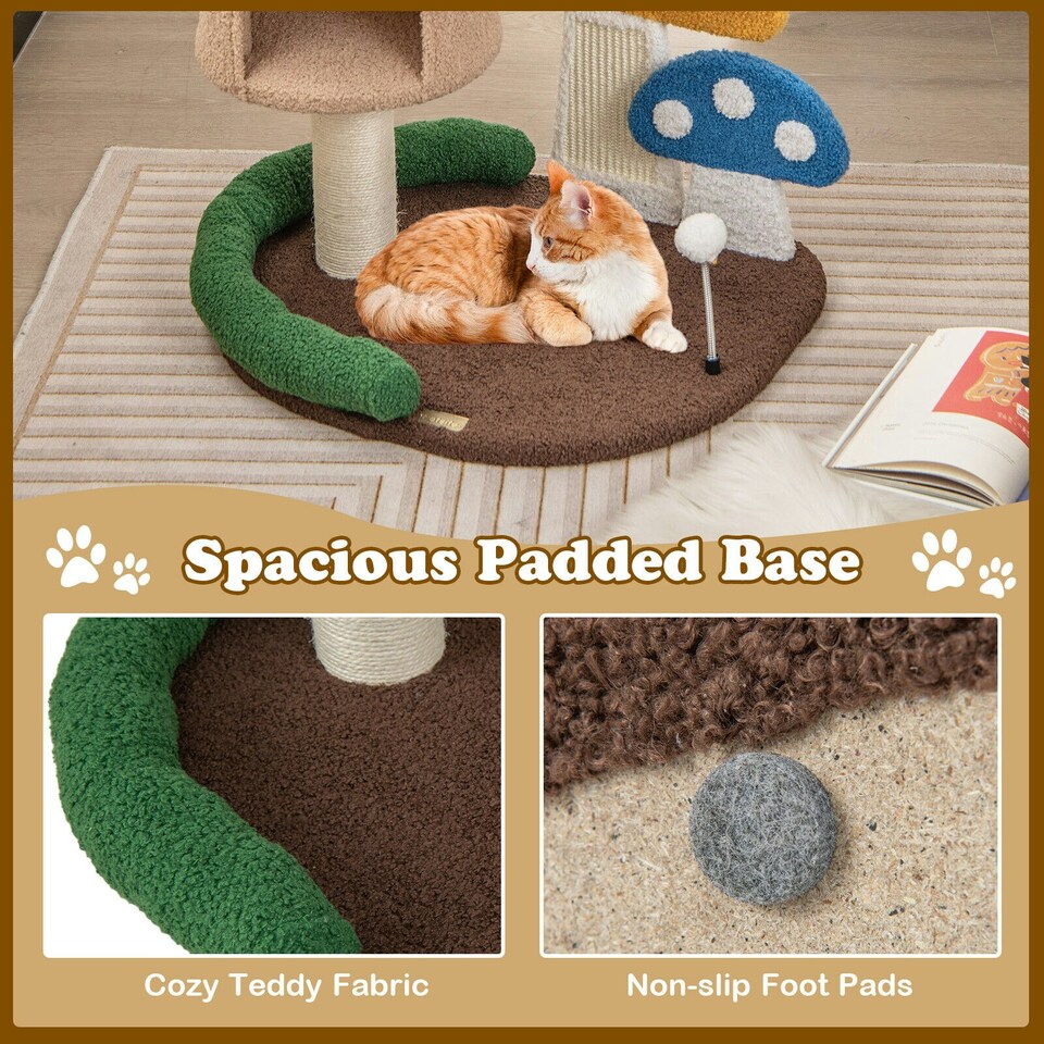 image 1 of COSTWAY Mushroom Cat Tree 4-In-1 Wooden Cat Activity Center