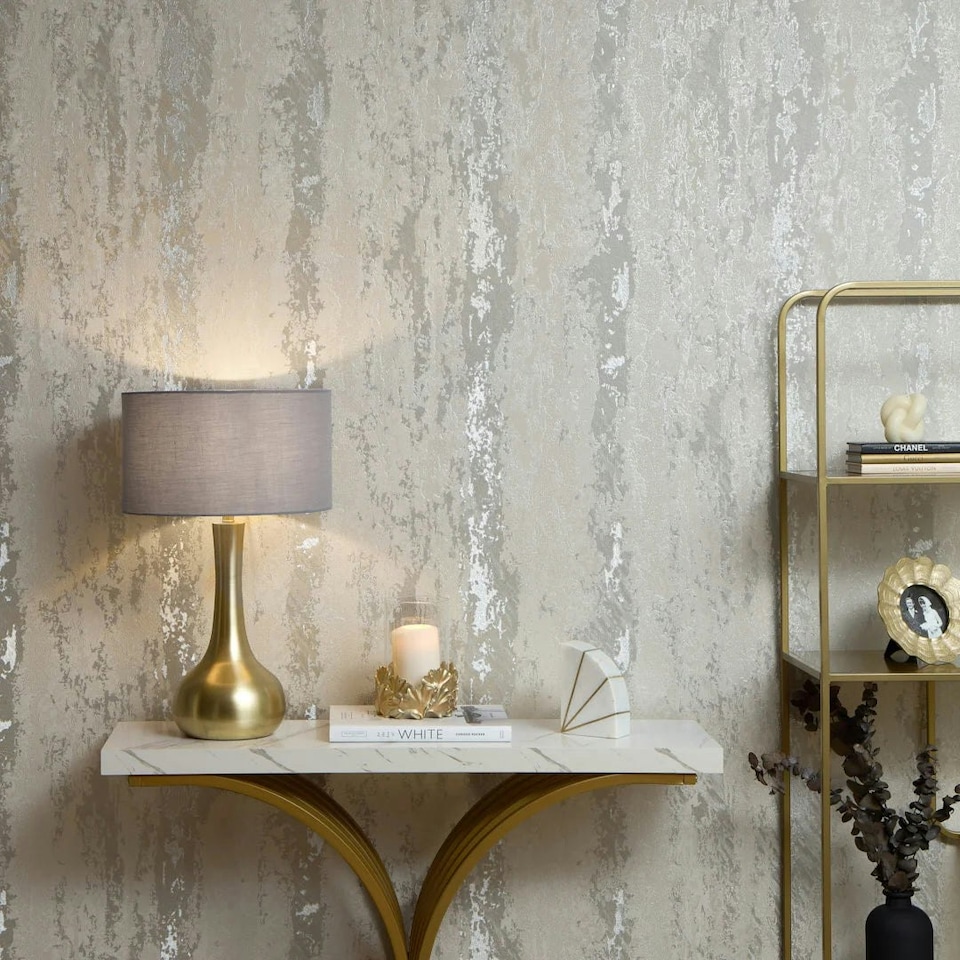image 1 of Nova Metallic Wallpaper in Warm Grey and Silver Multi
