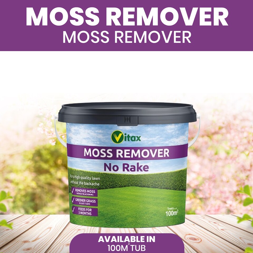 image 1 of Vitax Moss Remover 100 square meter Tub Lawn Fertiliser for Moss Removal & Feeding Greener Lawn No Rake 12 Week Feed UK Lawn Coe