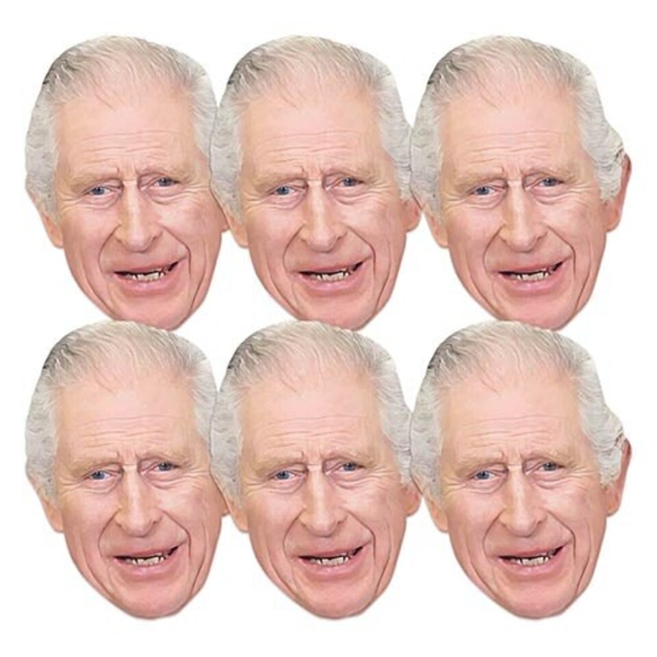 King Charles lll Cardboard Face Masks - Pack of 6