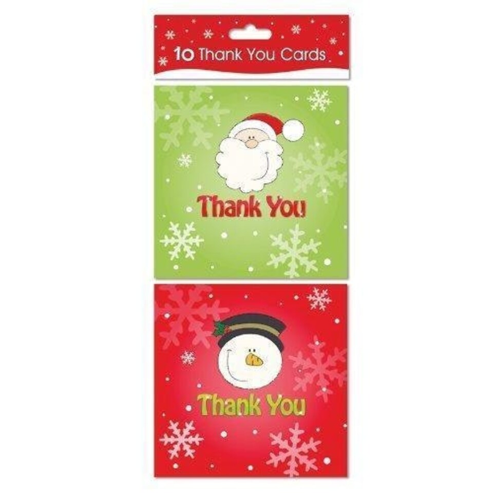 image 1 of Christmas Thank you Cards With Envelopes Pack Of 10 Santa & Snowman Designs