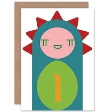Cute Geometric Cartoon Dinosaur Age 1 Year Old Kids 1st Birthday Card