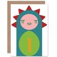 image 1 of Cute Geometric Cartoon Dinosaur Age 1 Year Old Kids 1st Birthday Card