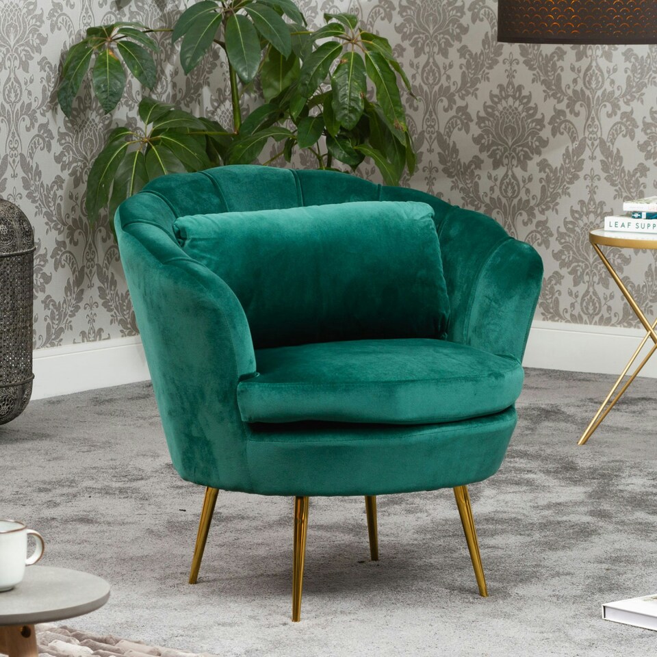 image 1 of Benicia Velvet Fabric Petal Chair - Green