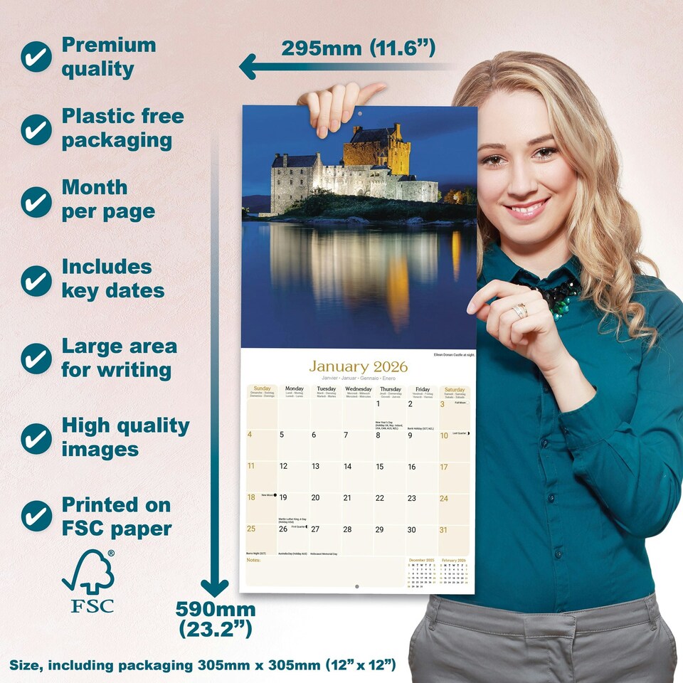 image 1 of Scotland 2026 Calendar | Square Wall Calendar | Travel Gift | Plastic Free Packaging | by Avonside Publishing