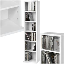 CD DVD Storage Tower Media Display Unit Adjustable Shelves Wood Effect 102 CDs or 27 DVDs White