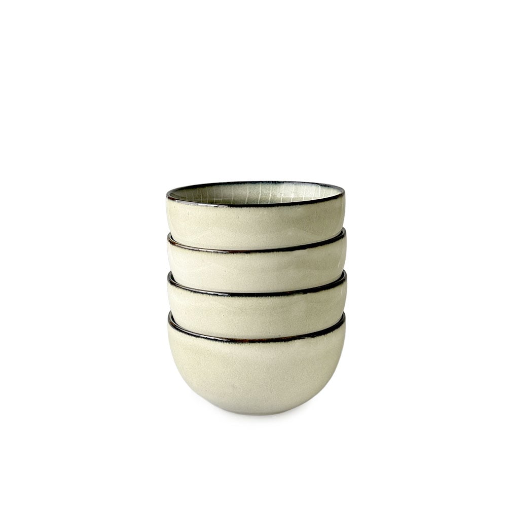 Scandi Home Set of 4 Ceramic Cereal Bowls - Beige Reactive Glaze Stoneware - 14cm