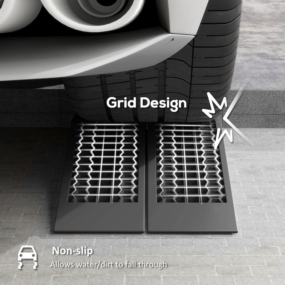 image 1 of HOMCOM Pair of 2 Low Entrance Plastic Curb Ramps Anti-Slip Surface 3 Ton Capacity Garage Workshop Cars SUVs Small Vans