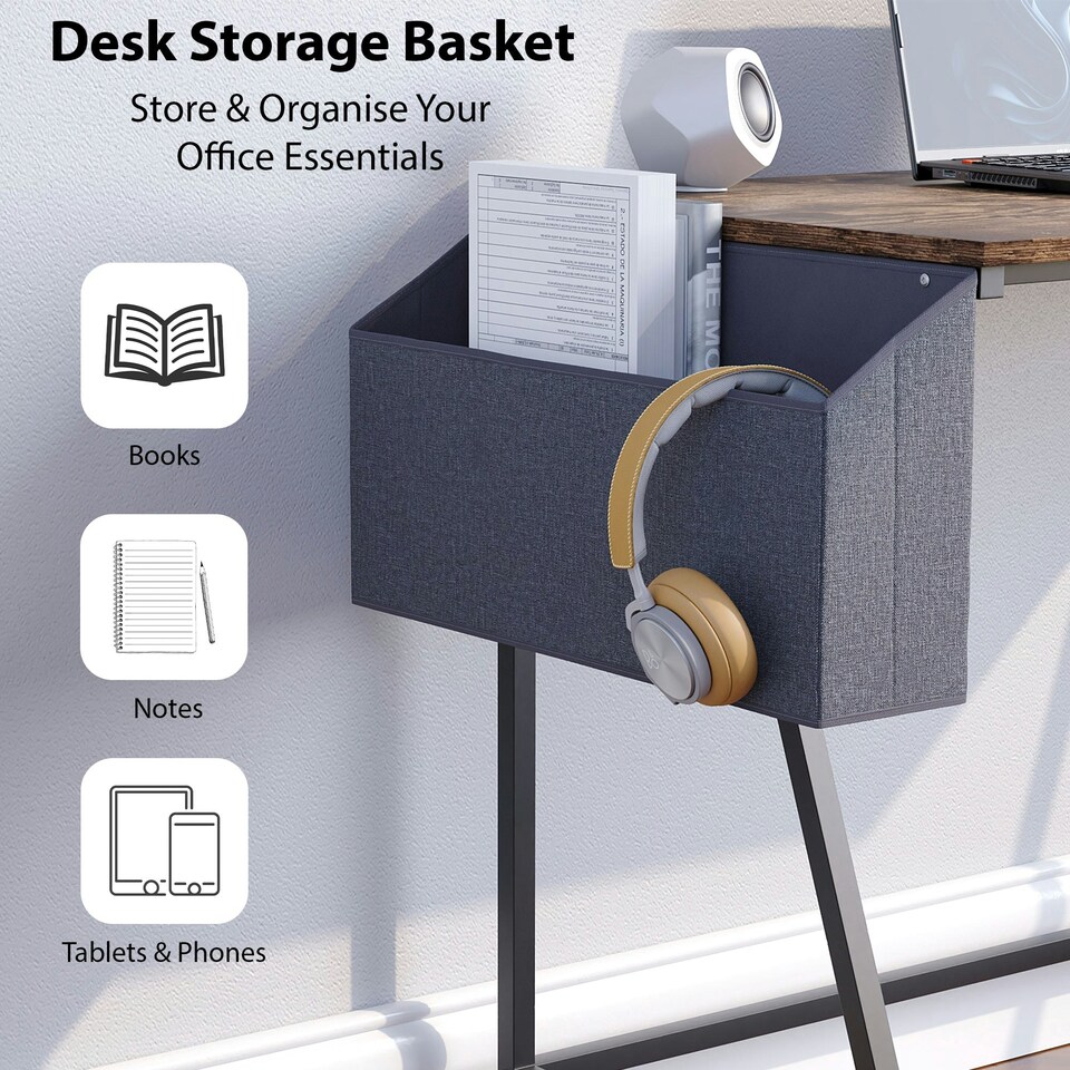 image 1 of Vida Designs Brooklyn Small Computer Desk With Storage Basket Home Office Workstation, Dark Wood
