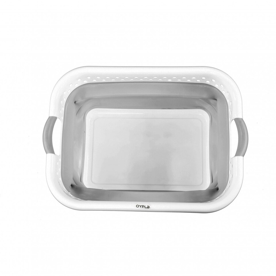 image 1 of Oypla Grey and White - Pop Up Collapsible Plastic Washing Laundry Basket Grey