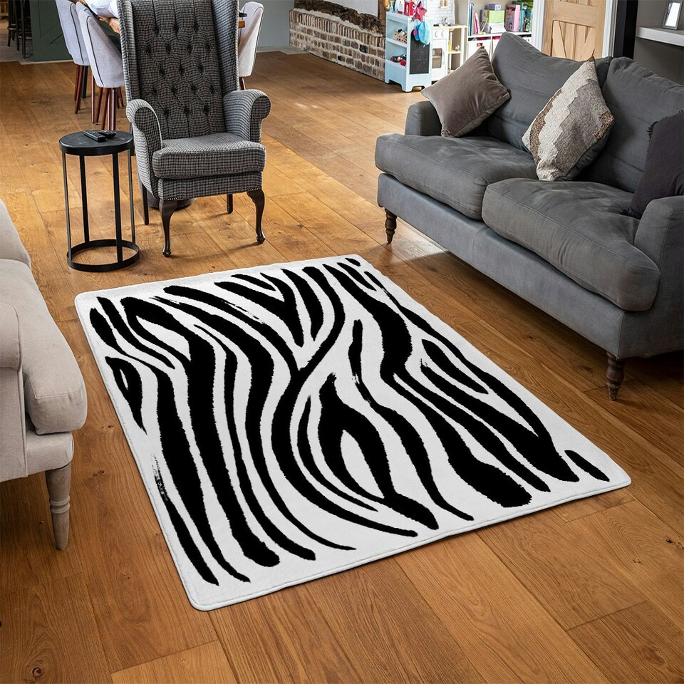 image 1 of Zebra Stripes Print (Rug) Black | Large: 140x200cm