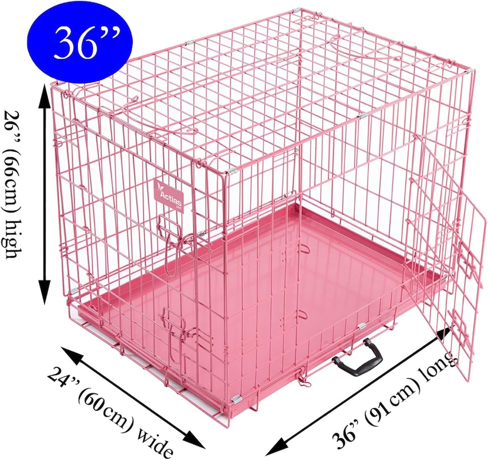 image 1 of Actiaspet Pink Foldable Metal Dog Cage Crate with Removable Tray (Pink, Large)