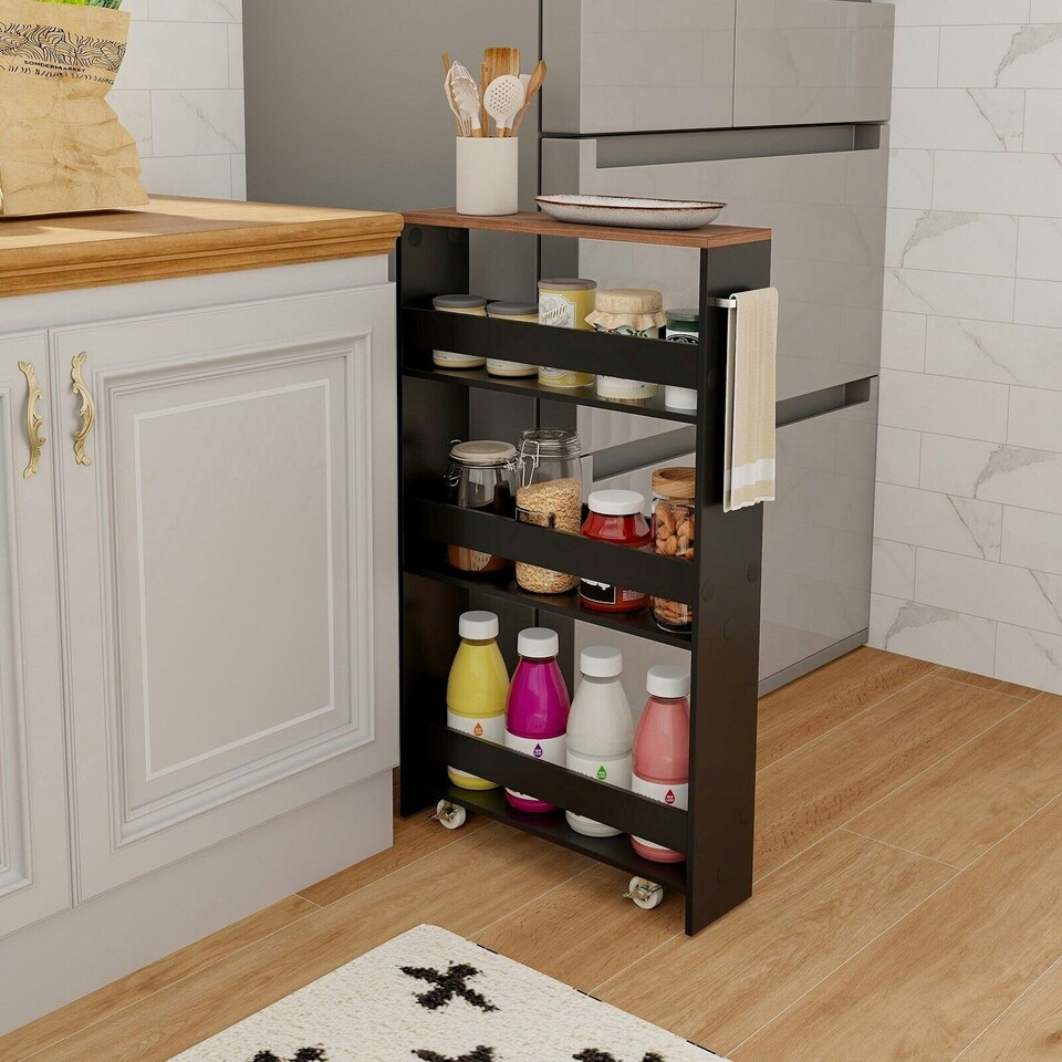 image 1 of COSTWAY 4-Tier Slim Storage Cart with Open Shelves Black Black