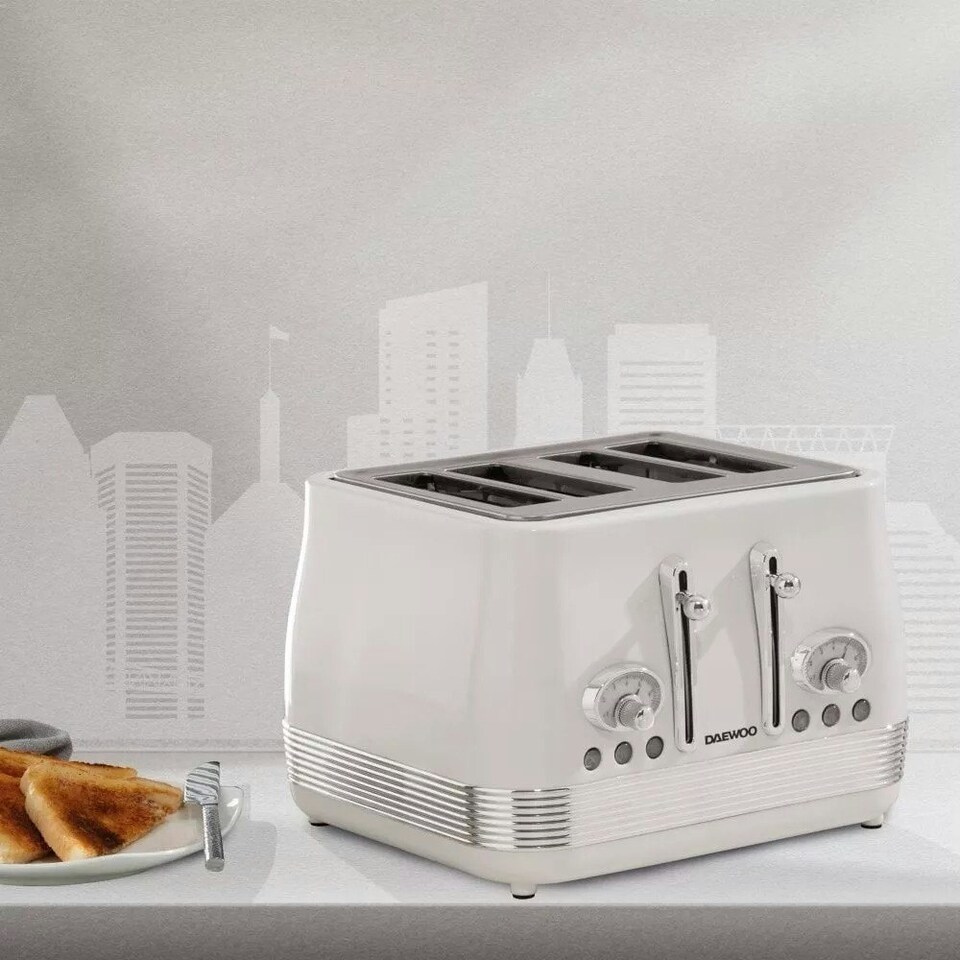 image 1 of Daewoo Denver Retro Matching Kettle and Toaster Set 1.5 Litre Rapid Boil 4 Slice Cream | Buttermilk | 4-slice