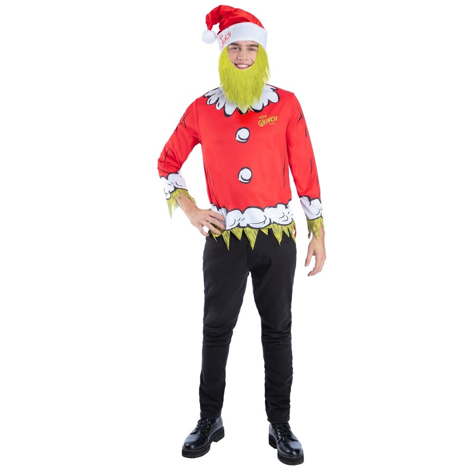image 1 of The Grinch Unisex Adult Santa Costume Set | Red | Red | L | 1