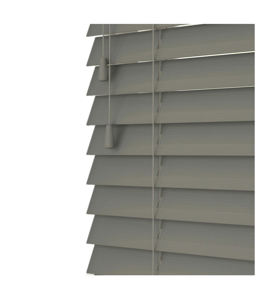 image 1 of 140cm Smooth Grey Smooth Finish Faux Wood Venetian Blinds with Strings (120cm Drop) | Grey | Grey