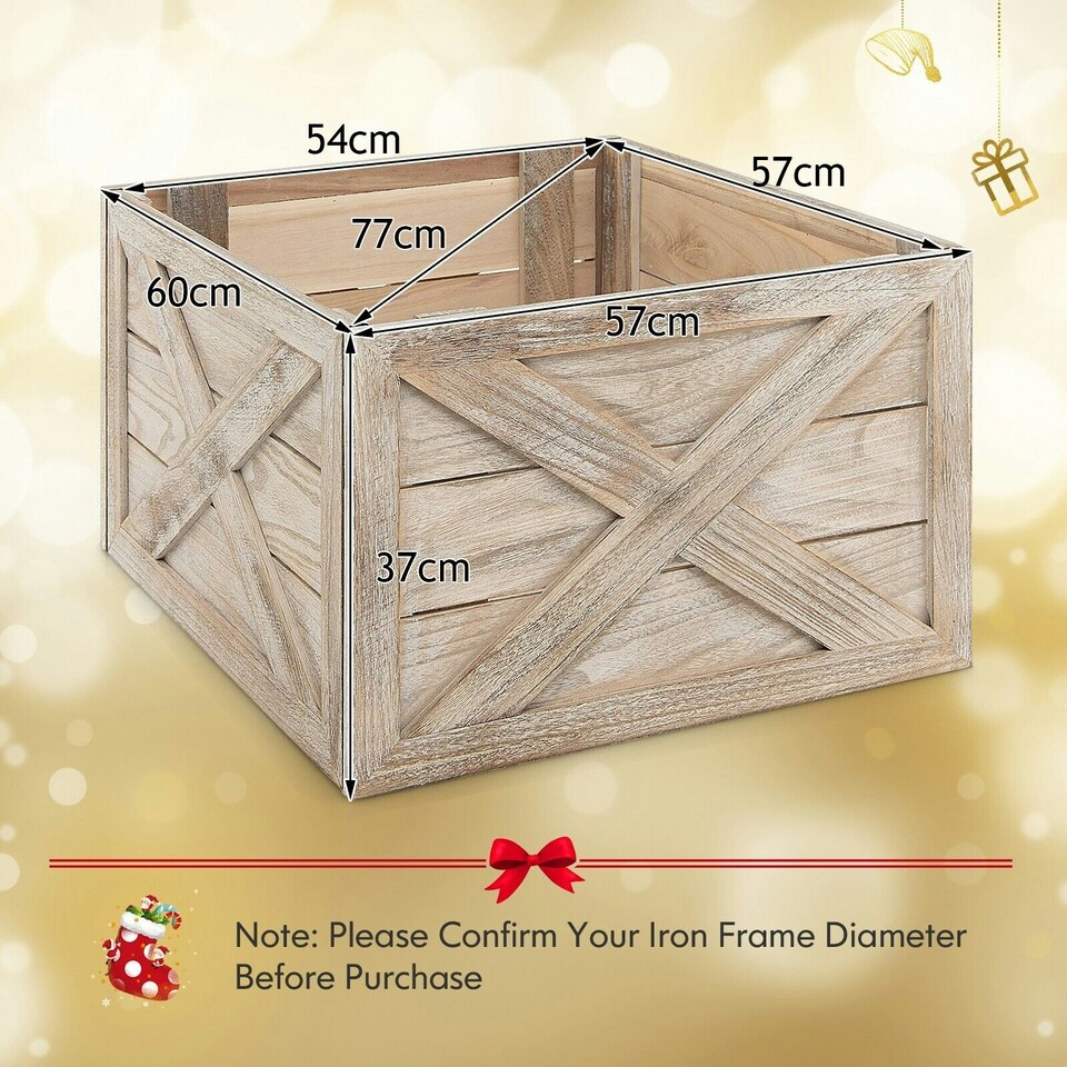 image 1 of COSTWAY Christmas Tree Collar Box Wooden Tree Box Stand Brown | One Size