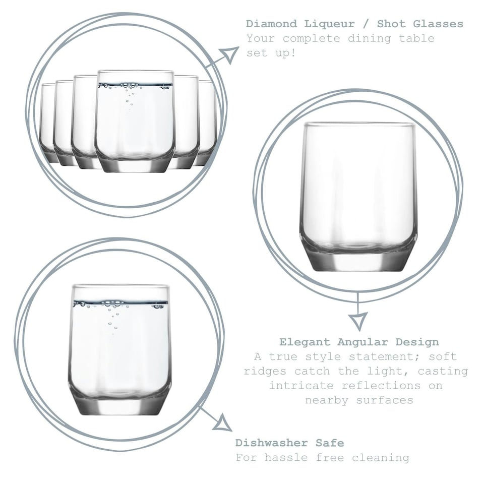 image 1 of LAV Diamond Shot Glasses - 80ml - Clear - Pack of 6 Clear